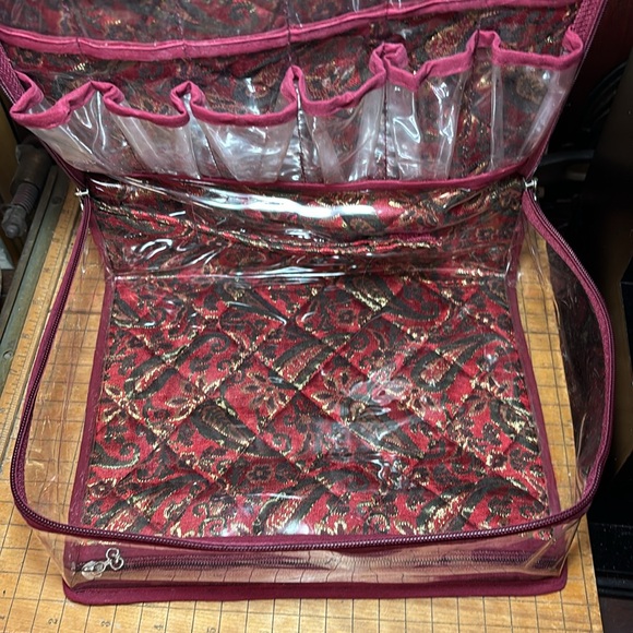 Travel Makeup Cosmetics Jewelry Bag Red Paisley Quilt Large 10”Lx8.25”Wx4”D GUC - Picture 12 of 17